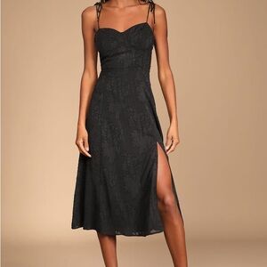 Loveliest Looks Black Floral Jacquard Tie-Strap Midi Dress